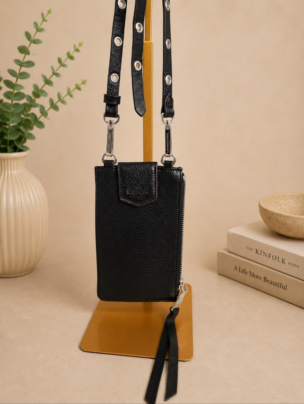 Aimee Kestenberg Out of Office Black Leather Phone Crossbody